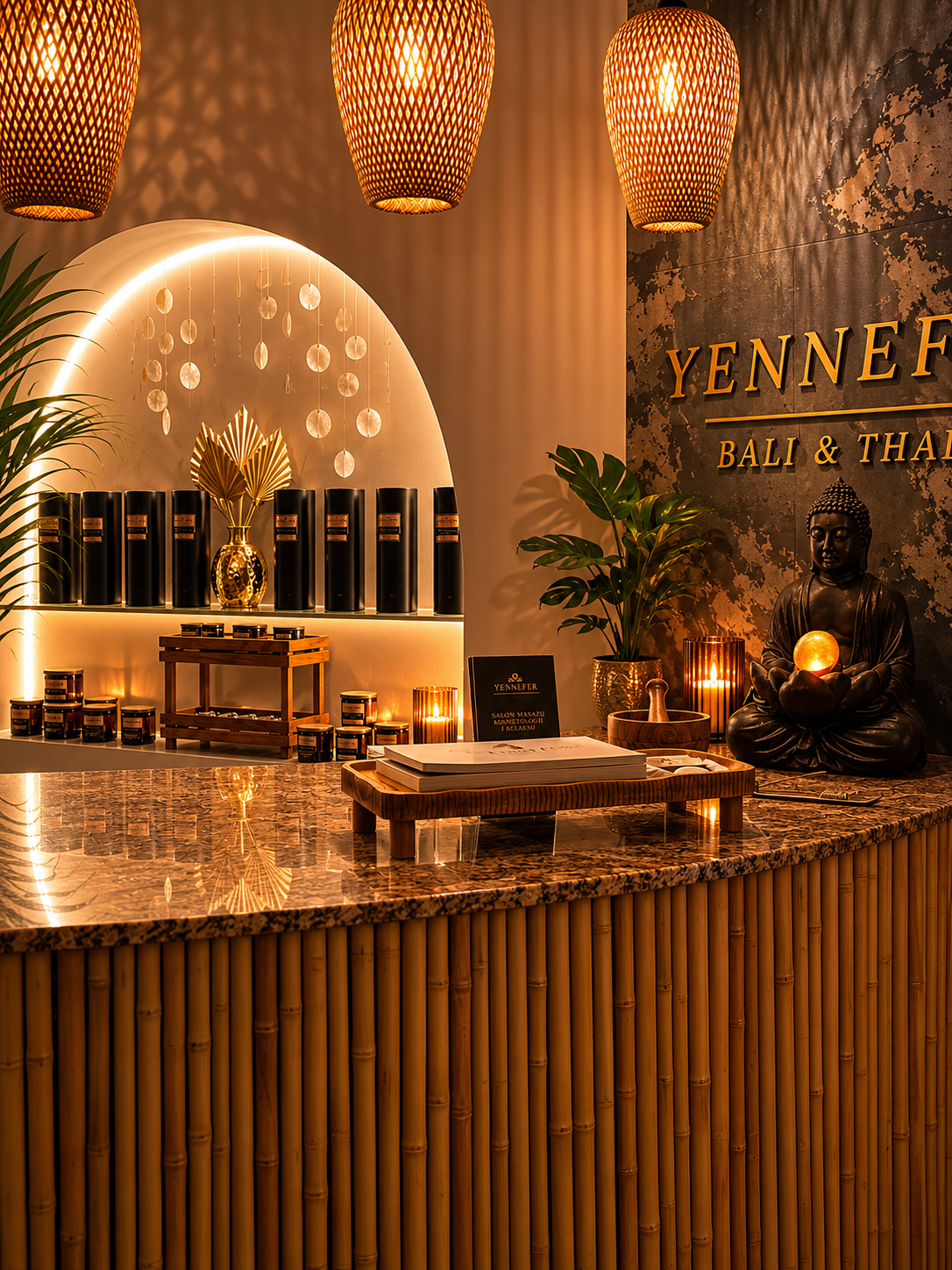 Wnętrze salonu masażu Yennefer Bali & Thai Massage Salon — boho spa z naturalnym światłem